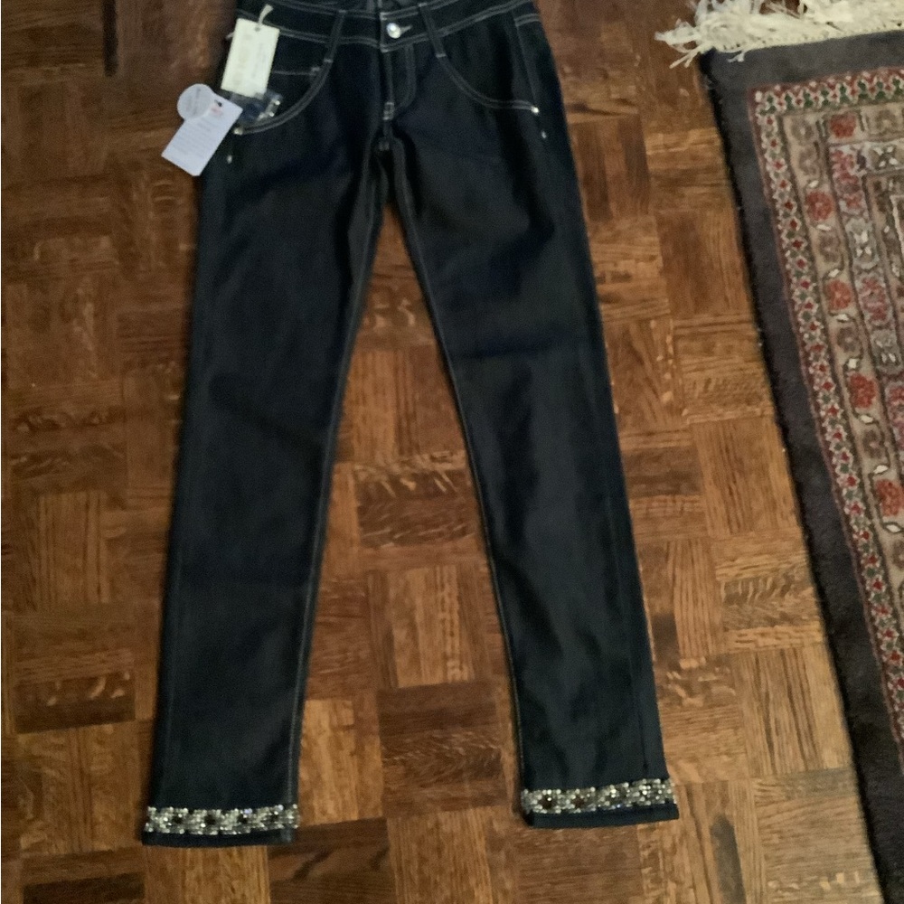Stylish Black Jeans with Embellished Hem